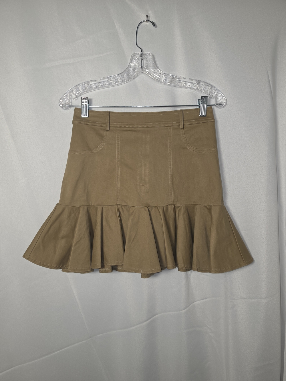 Aqua Tan Ruffle-Hem Skater Mini Skirt
